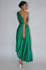 Brooklynn One-Shoulder Accordion Pleat Dress Kelly Green