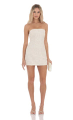 Knit Sequin Strapless Dress in Ivory