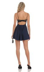 Back Lace A-Line Dress in Navy