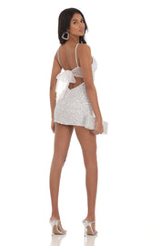 Velvet Sequin Bodycon Dress in White