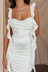 Blushing Ruffle Trim Midi Dress Oyster