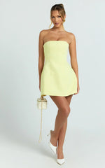 Catharine Mini Dress - Strapless A Line Dress in Lemon