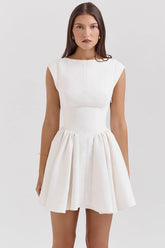 Enchant-White Open Back Mini Dress
