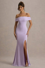 Law of Attraction | Lilac Bardot Draped Split Maxi Dress