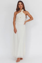 Petronilla Rosette Halterneck Maxi Dress Eggshell
