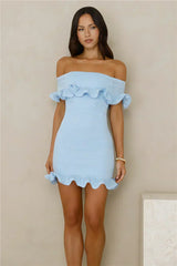 Glimmering Noir Off Shoulder Lace Mini Dress