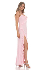 Ruffle V-Neck Maxi Dress in Pink