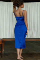 Leonie U-Neckline Split Midi Dress Blue