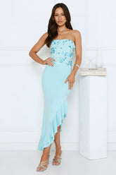 Enchanted Affection Strapless Sequin Midi Dress