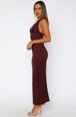 Destiny Lace Maxi Dress Burgundy