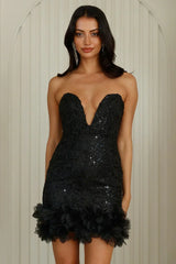 High Class Status Sequin Strapless Mini Dress Black