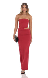 Strapless Cutout Maxi Dress in Red