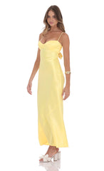 Satin Back Tie Maxi Dress in Yellow