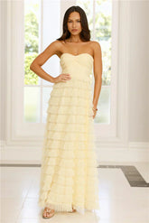 Lovers In Paris Strapless Tulle Maxi Dress Yellow