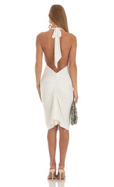 Cowl Neck Midi Dress in White