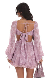 Floral Chiffon Fit and Flare Dress in Lilac