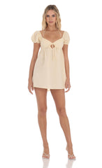 Dotted Puff Sleeve Babydoll Dress in Peach