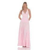 Halter Drop Waist Maxi Dress in Pink