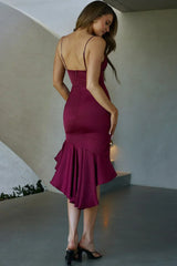 Lake Como Fitted Bodice High-Low Hem Dress Cherry