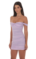 Mesh Off Shoulder Bodycon Dress in Lavender