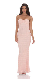 Smocked Strapless Maxi Dress in Pink