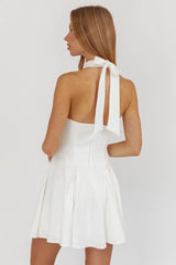 Charlene Cowl Halterneck Mini Dress White