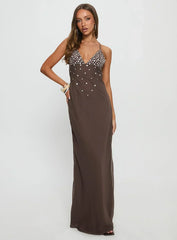 Dannelle Sequin Maxi Dress Brown