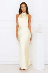 Draped In Diamonds Satin Halter Maxi Dress