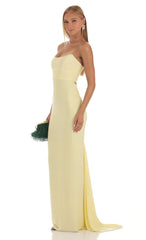 Corset Strapless Maxi Dress in Yellow
