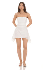 Strapless Asymmetrical Dress in White