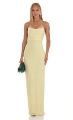 Corset Strapless Maxi Dress in Yellow