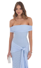 Lace Tassel Wrap Maxi Dress in Sky Blue