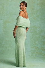 Bouclé Off-Shoulder Maxi Dress in Mint