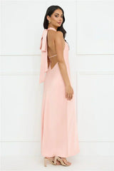 Delicate Dazzle Halter Satin Maxi Dress
