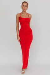 Ignite Rosette Backless Maxi Dress Cherry