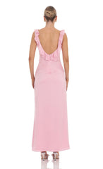 Satin V-Neck Open Back Maxi Dress in Pink