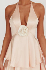 Catalina Tiered Ruffle Rosette Maxi Dress Peach