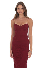 Lace Back Bow Maxi Dress in Burgundy