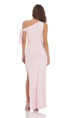 Off Shoulder Tie Strap Maxi Dress in Pink
