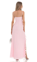Ruffle V-Neck Maxi Dress in Pink