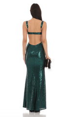 Sequin Cutout Maxi Dress in Green
