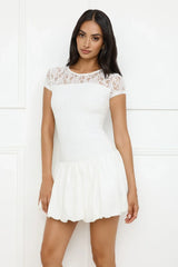 Downtown Diva Lace Bubble Mini Dress White