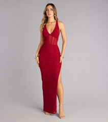 Kristy Mesh Corset Lace-Up Slit Formal Dress