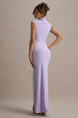 Lanetta | Lilac Ruched High-Neck Maxi Dress With Split