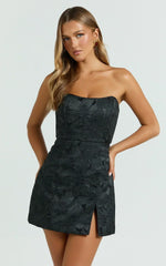 Brailey Mini Dress - Strapless Dress in Black Jacquard