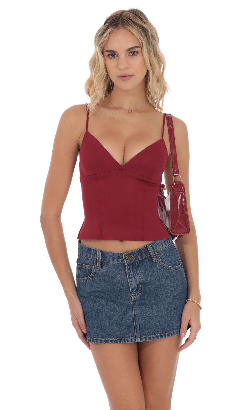 V-Neck Side Slit Top in Maroon