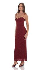 Lace Back Bow Maxi Dress in Burgundy