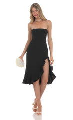 Strapless Back Bow Midi Dress in Black