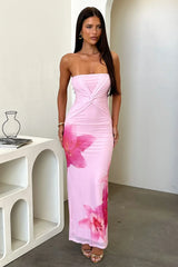 Lennen Strapless Mesh Maxi Dress - Pink