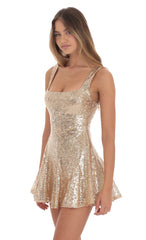 Sequin Skater Dress in Gold